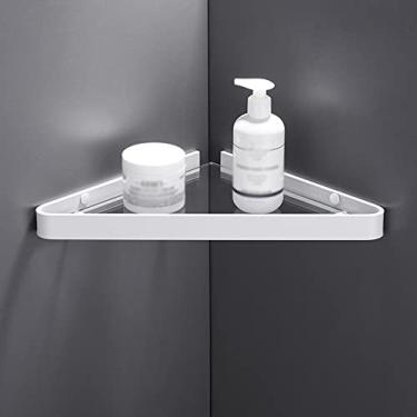 Imagem de Prateleira de chuveiro nórdica prateleira de canto de vidro para banheiro, tripé branco para banheiro, organizador de prateleira de chuveiro