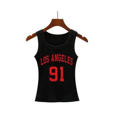 Imagem de Camiseta Regata Feminina De Algodão Sem Mangas Com Estampa De Letras L