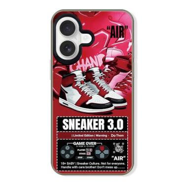 Imagem de Cairiocoin Capa de telefone da marca de calçados esportivos compatível com iPhone 16 de 6,1 polegadas, Cool Ins Off Tênis clássico etiqueta branca ou preta estética antiderrapante à prova de choque