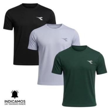 Imagem de Kit 3 Camisetas Diadora Small Logo Masculina - Cinza Claro e Preto XGG-Masculino