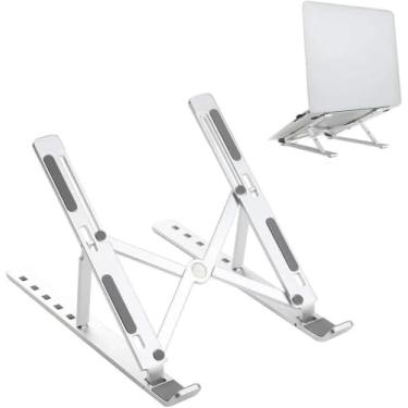 Imagem de Suporte para Notebook em Alumínio, Ajustável com 6 Ângulos, Dobrável e Ergonômico, Base para Mesa de Trabalho