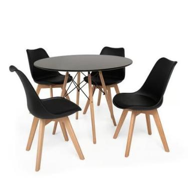Imagem de Conjunto Mesa De Jantar Eiffel 80cm Preta Com 4 Cadeiras Eames Wood Le