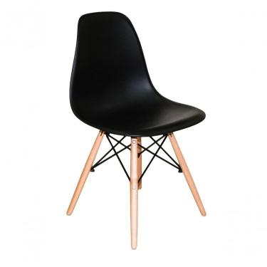 Imagem de Cadeira Charles Eames Eiffel Estrutura em Madeira Assento em Polipropileno Preto para S...