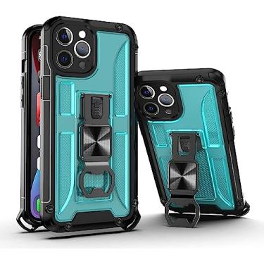 Imagem de MURVE Capa para iPhone 14/14 Pro/14 Pro Max/14 Plus, Capa com mosquetão e protetor de tela, suporte e saca-rolhas Capa protetora robusta de grau militar resistente (Cor: Azul claro, Tamanho: 14 6,1