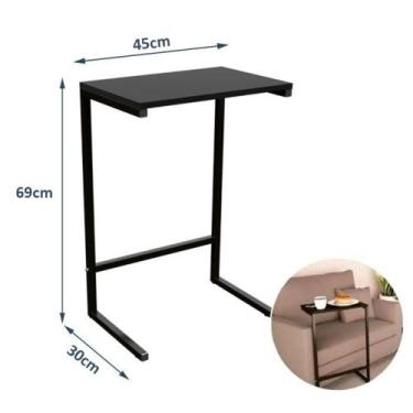 Imagem de Mesinha de Apoio Café Livro Controle Auxiliar Lateral MDF e Ferro - Ru