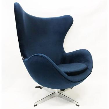 Imagem de Poltrona EGG tecido veludo azul marinho base alumínio com relax - Polt