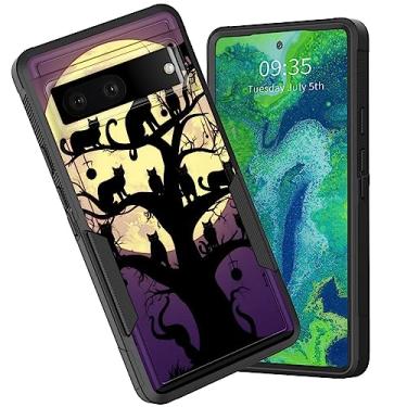 Imagem de CICPLKSE Capa para Pixel 7a, Capa protetora de TPU (poliuretano termoplástico) de silicone macio à prova de choque híbrido resistente de camada dupla para Google Pixel 7A 6,1 polegadas 2023, gato preto lua