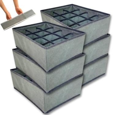 Imagem de Kit C/6 Organizadores de Roupas Multiuso | 12 Divisórias Ideal Para Pijamas, Cuecas, Calcinhas, Roupas Intimas, Roupas em Geral | Cor Cinza, TNT Premium, Compacto, Dobrável e Lavável - Marca Bigzu®