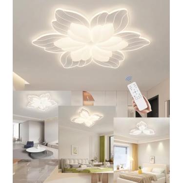 Imagem de Luminária de teto LED moderna para sala de estar e quarto com controle remoto, aplicativo inteligente, luz embutida, 148W, 3500K-6500K, formato de flor, para sala de jantar e escritório (110