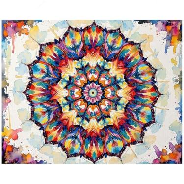 Imagem de TAOPAOLAB Kit de pintura de mandala por números para adultos - Pintura de mandala colorida DIY em tela 40,6 x 50 cm, conjunto de tinta acrílica emoldurada, adequado para iniciantes, arte de meditação