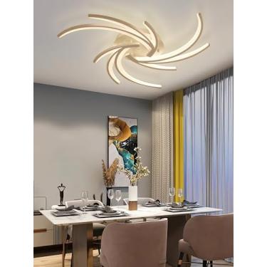 Imagem de Luminária de teto LED branca moderna com regulagem de intensidade, controle remoto e função de memória. Ideal para sala de estar, quarto, cozinha e sala de jantar. Possui estrutura em metal