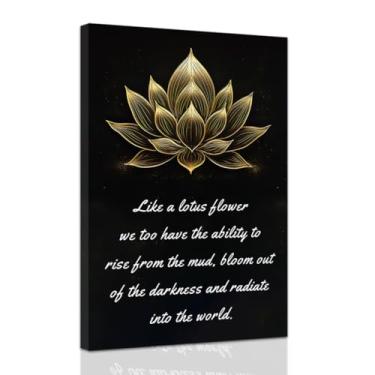 Imagem de ZXHYWYM Arte de parede em tela Zen, citações motivacionais de lótus, fotos douradas, flor de lótus, decoração de parede, spa, impressões de arte para banheiro, escritório, ioga espiritual emoldurada