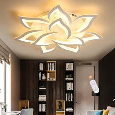 Imagem de Luminária de teto LED com controle remoto, formato de flor e intensidade regulável. Lustre moderno e amplo com 10 lâmpadas, em acrílico, para sala de estar, sala de jantar, quarto ou quarto
