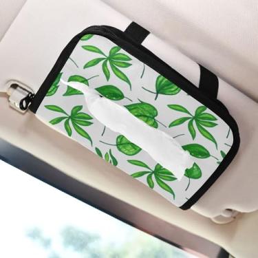 Imagem de SEHANY Porta-lenços de papel de carro com folhas verdes, caixa de lenços para carro, viseira solar, porta-guardanapos, dispensador de máscara de carro retangular, caixa de lenços de papel de veículo