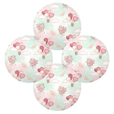 Imagem de Wassud Jogo americano conjunto de 4 corações balões de ar tapetes de mesa redondos para cozinha e jantar tapetes laváveis resistentes ao calor decoração de mesa 39 cm