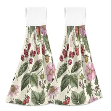 Imagem de xigua Conjunto de 2 toalhas de cozinha coloridas de flores silvestres, toalhas de cozinha macias e absorventes rápidas com laço para pendurar e adesivos mágicos, toalhas de mão de pano para pendurar