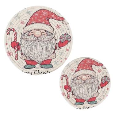 Imagem de Wassud Bonitos suportes de panela redondos de gnomo de Natal trivets de algodão almofadas quentes porta-copos elegantes decoração de cozinha e acessórios 2 peças