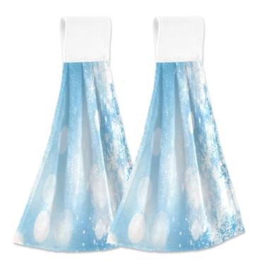 Imagem de Blueangle 2 peças de toalhas de gravata penduradas flocos de neve toalha de mão toalha de mão absorvente macio coral veludo pano para cozinha banheiro (530)