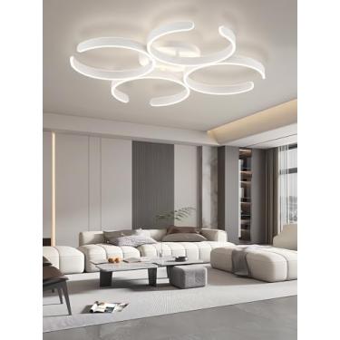Imagem de Luminária de teto LED moderna para sala de estar, semicircular, com intensidade regulável e controle remoto. Ideal para salas de jantar, restaurantes e quartos. (Branca)