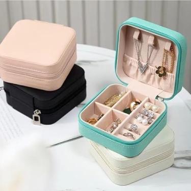 Imagem de Amarme - Porta Joias Portátil de Viagem com Zíper, Mini Estojo Organizador para Colar, Brincos, Anéis e Pulseiras, Interior em Veludo – Compacto 10×10×5cm – 6 Cores Disponíveis (Azul)