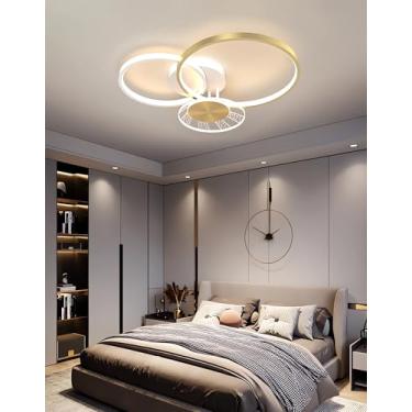 Imagem de Luminária de teto LED moderna, dimerizável, em formato de anel, embutida com controle remoto, nas cores preto e branco, ideal para sala de estar, quarto, sala de jantar e escritório (Dourada