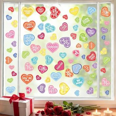 Imagem de JIEFULL 9 folhas, 70 peças, adesivos de janela em formato de coração para dia dos namorados, decoração de vidro romântico, decalque para porta, casa, casamento, aniversário, festa