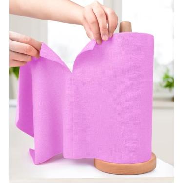 Imagem de KitchLife Rolo de pano de limpeza de microfibra - Toalhas de papel de microfibra reutilizáveis removíveis, sem fiapos, lavável, 20 folhas para cozinha, carro, pratos e superfícies sensíveis (roxo