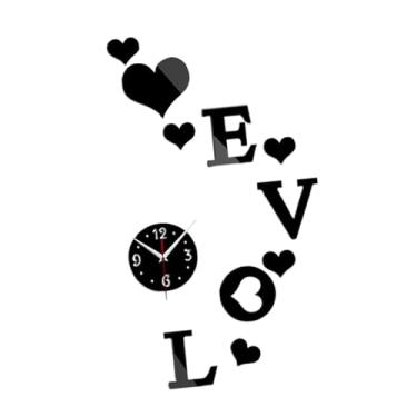 Imagem de Generic Relógio de parede em forma de coração para o Dia dos Namorados, relógio decorativo elegante, ornamento de arte de parede com tema de amor para, Preto