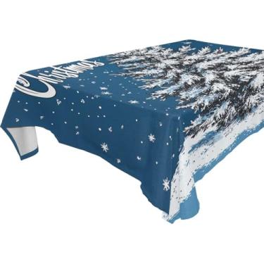 Imagem de Blueangle Toalha de mesa de árvore de Natal com flocos de neve – Toalha de mesa retangular de poliéster impermeável e resistente a manchas para ambientes internos e externos, 152 x 304 cm (77)