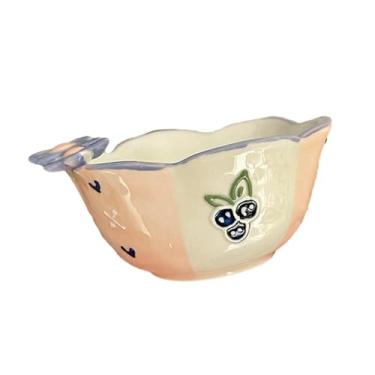 Imagem de Tigela de flor em relevo sob o esmalte de porcelana rosa menina tigela de arroz caseiro - mirtilo