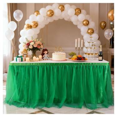 Imagem de THARAHT Saia de mesa de tule, toalha de mesa de 2,8 m e 270 cm de comprimento, para mesas retangulares ou redondas com babados, saia de mesa tutu para princesas, meninas, festa de aniversário, bolo
