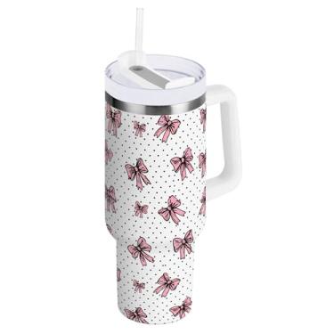 Imagem de SEHANY Lindo copo rosa de 850 g com alça, copo isolado de aço inoxidável a vácuo de parede dupla, à prova de vazamento, caneca de café isolada para viagem, cabe no suporte de copo de carro