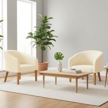 Imagem de Poltrona Sala Decorativa Kit 2 Stella Pé Madeira Trapézio Castanho Lin