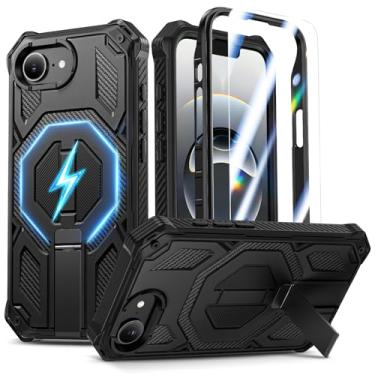 Imagem de Goton Capa magnética para celular iPhone 16e com protetor de tela e suporte invisível, [compatível com MagSafe] 3 em 1 de corpo inteiro, de grau militar, resistente, capa amortecedora para iPhone 16 e