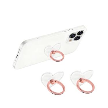 Imagem de 2 peças de anel de telefone transparente ouro rosa - Suporte ajustável de rotação de 360° e dobrável de 180° com design em forma de coração, suporte adesivo para todos os smartphones e capas
