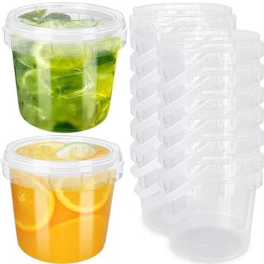 Imagem de 24 baldes transparentes de 1,360 g com tampas, banheira hermética de sorvete de plástico com alça redonda para armazenamento de alimentos para cozinha, micro-ondas, geladeira, freezer, bebidas