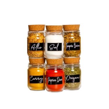 Imagem de Kit 10 Potes de Vidro para Temperos 200ml com 42 Adesivos Organizadores, Porta Condimentos Transparente para Cozinha e Despensa (6 Potes + Cartela Preta)
