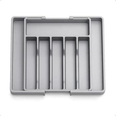 Imagem de Organizador De Utensílios Porta Talheres Ajustável Expansível Gaveta Cozinha Bandeja Extensor Faca Cinza Lemann