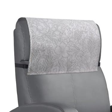 Imagem de Haecsfl Protetor de encosto de cabeça reclinável, impermeável, antiderrapante, capa de encosto de cabeça reclinável de couro para sofá, móveis, sala de estar, cadeira de escritório (1 cinza esculpido)