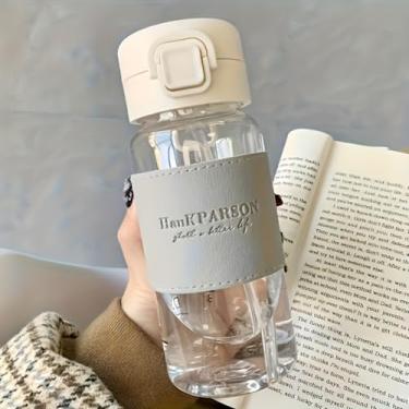 Imagem de Garrafa de água pequena de 500 ml, à prova de vazamento, fácil de abrir, trava segura, segura para lava-louças, livre de BPA, alça de transporte, capa flip higiênica, fácil de limpar, sem odor - cinza