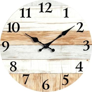 Imagem de EZXZZ Relógio de parede retrô rústico e estilo praia pequeno de 20 cm - Relógio decorativo silencioso sem tique-taque operado por bateria para cozinha, casa, quarto e escritório