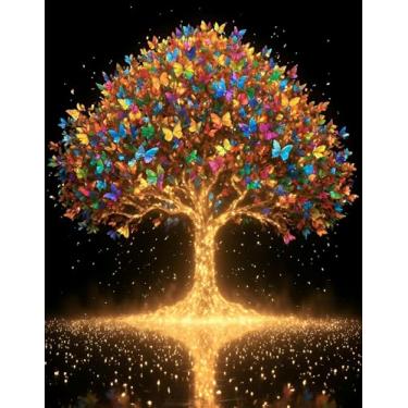 Imagem de ARPADAMO Kits de arte de diamante para adultos, pintura de diamante 5D árvore da vida DIY borboleta diamante arte diamante kits de pintura para adultos, diamantes redondos completos, kits de arte de
