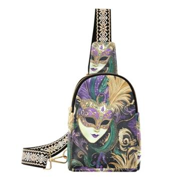 Imagem de CEBUGI Máscara de carnaval pequena bolsa tiracolo feminina de couro, pochete transversal para trilhas, viagens ao ar livre