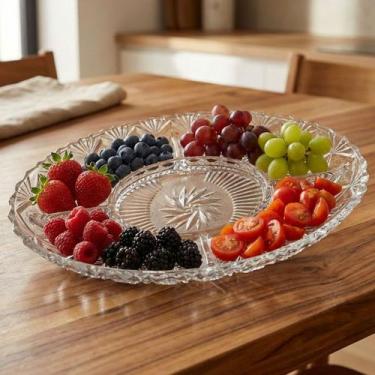 Imagem de Fruteira Petisqueira Vidro Oval Com Divisórias Mesa 1,120ml - Genérico
