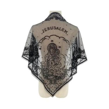 Imagem de Hijab Elegante De Poliéster Sólido Com Renda, Lenço Triangular Madonna