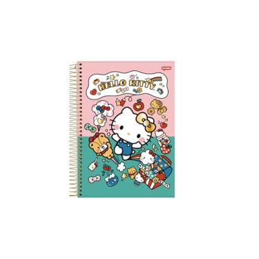 Imagem de Caderno Espiral Hel-lo Kit-ty 10 Matérias, Capa Dura, 160 Folhas, Pautado, Rosa e Cinza, 30x21cm