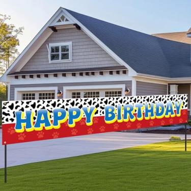 Imagem de Hillsuren Banner de Feliz Aniversário de Pata de Cachorro 3 x 0,5 m Fundo de Aniversário com Tema de Desenho Animado Vermelho para Meninos Meninas Chá de Bebê Decorações Suprimentos Fotografia Fundo