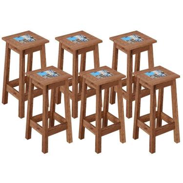 Imagem de Kit 06 Banquetas Altas Com Cerâmica Vintage Rústica Imbuia
