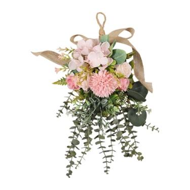 Imagem de shamjina Guirlanda floral artificial com suporte para pendurar, em formato de lágrima, ideal para inauguração de casa, feriados, casamentos, jardim, Rosa
