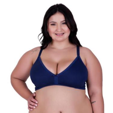 Imagem de Sutiã Plus Size sem Bojo Reforçado Sustentação Resistente Josi, Azul, 